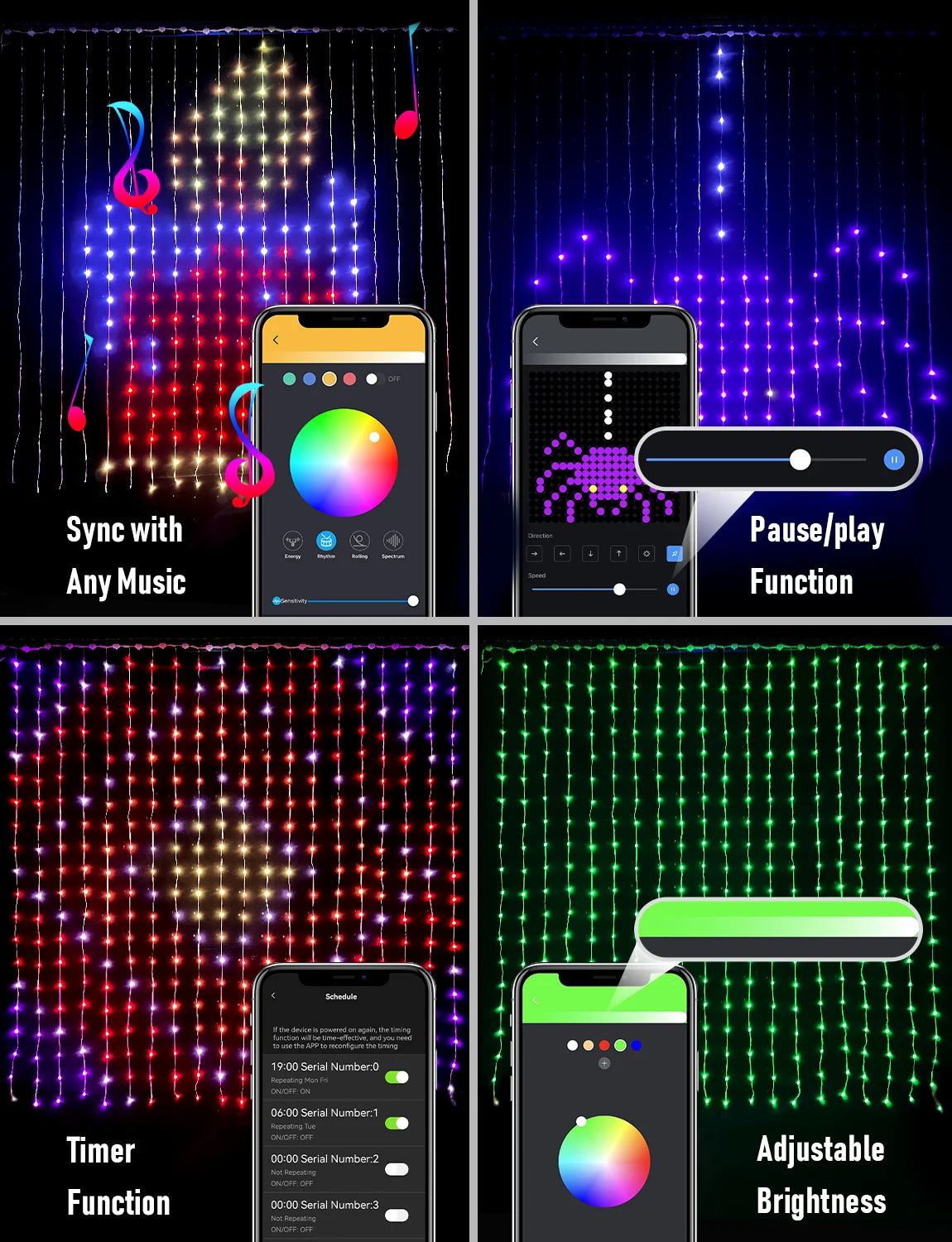 Christmas Curtain Lights, Smart Lights LED, 6.6 X 6.6Ft, 400 RGBIC Leds,Color Changing Window Lights, Dynamic DIY Curtain String Lights for Bedroom Wall, Outdoor IP65 Waterproof