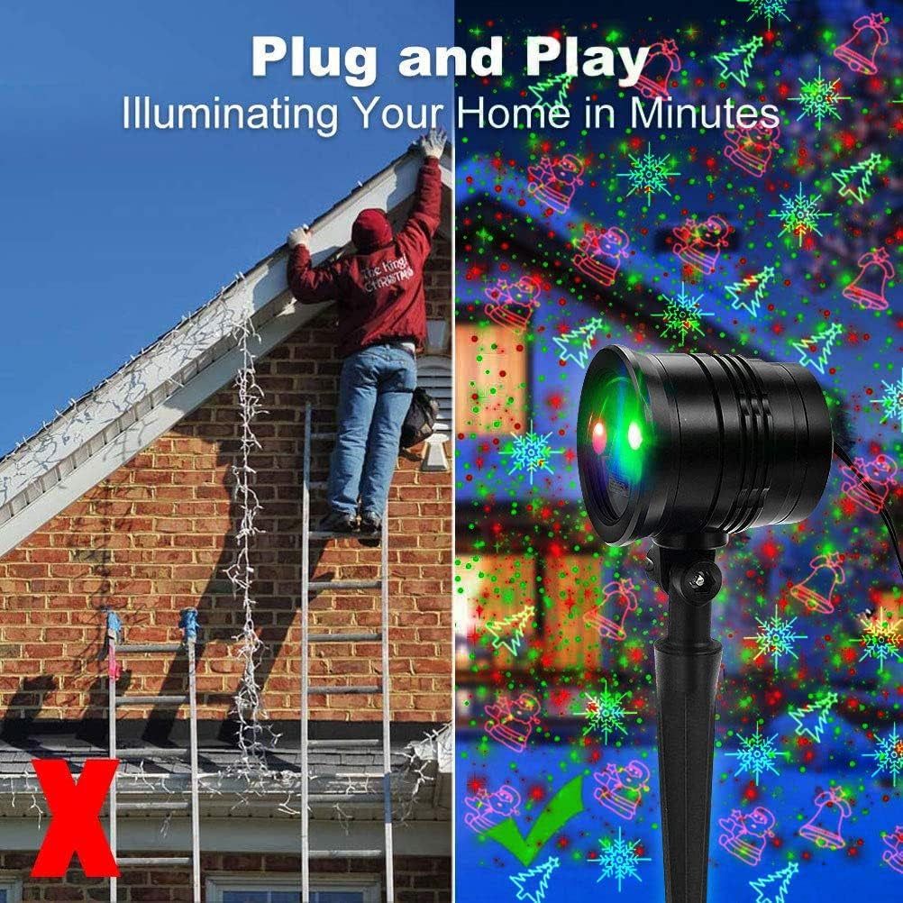 Christmas Laser Lights Outdoors Decoration Projector Light Waterproof LED Star Show for Xmas Decor House Home Yard Garden Patio Wall Indoor, Red and Green with Wireless Remote