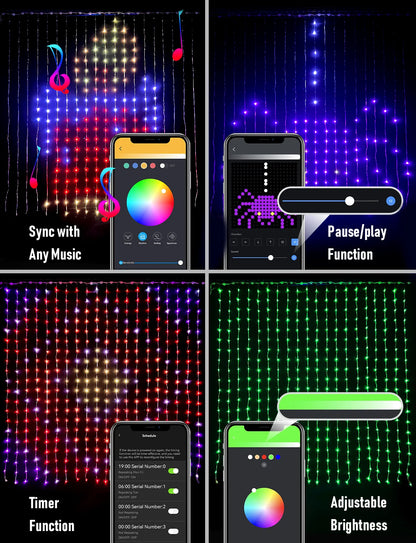 Christmas Curtain Lights, Smart Lights LED, 6.6 X 6.6Ft, 400 RGBIC Leds，Color Changing Window Lights, Dynamic DIY Curtain String Lights for Bedroom Wall, Outdoor IP65 Waterproof