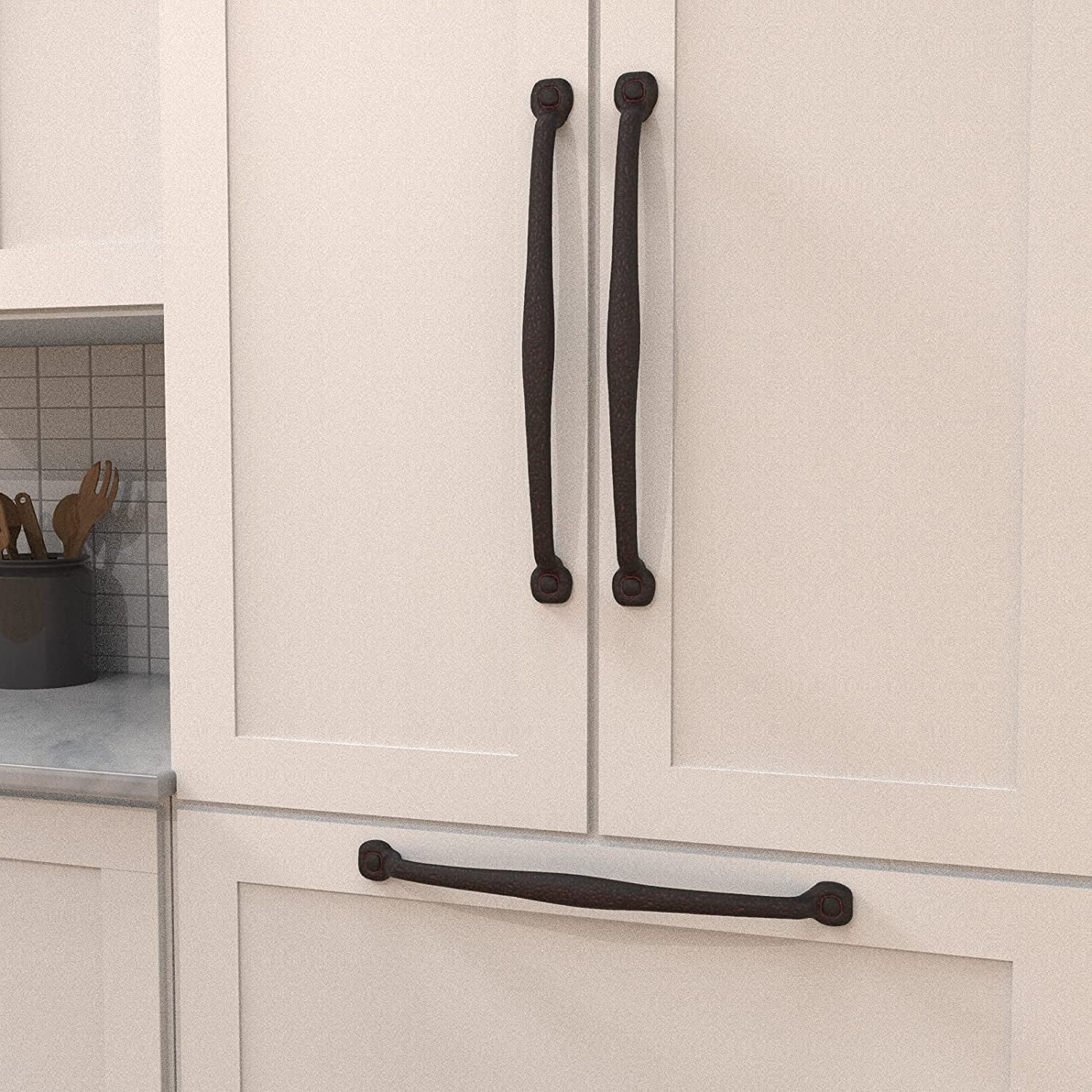 Solid Core Kitchen Cabinet Pulls, Luxury Cabinet Handles, Hardware for Doors & Dresser Drawers, 18 Inch Hole Center, Rustic Iron, Refined Rustic Collection