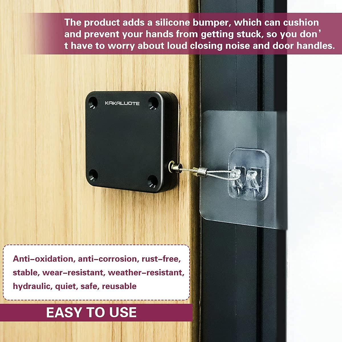 KAKALUOTE Punch-Free Automatic Sensor Door Closer, Multifunctional Auto Door Closer with Drawstring, Residential Commercial Use (1 Pack)