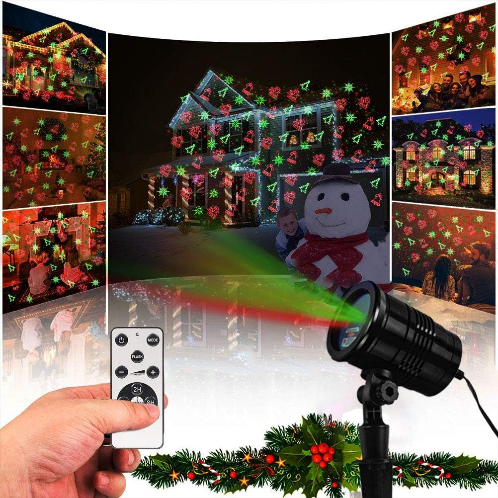Christmas Laser Lights Outdoors Decoration Projector Light Waterproof LED Star Show for Xmas Decor House Home Yard Garden Patio Wall Indoor, Red and Green with Wireless Remote