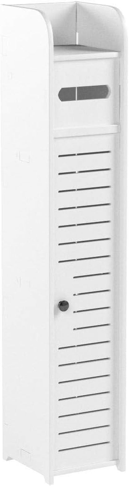 Toilet Paper Holder Stand: Small Bathroom Storage Cabinet for Small Spaces,White