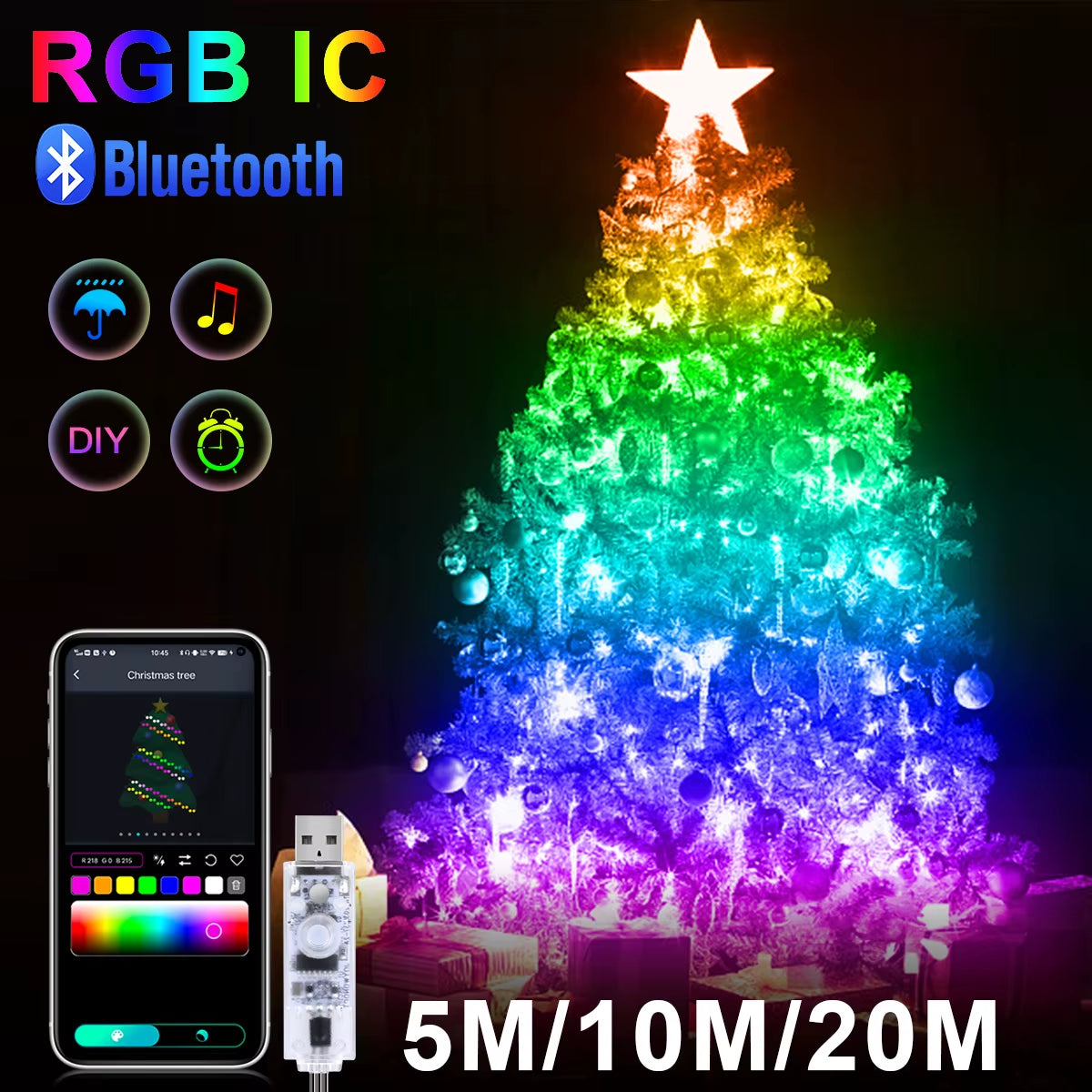Dreamcolor RGB IC Led Strip WS2812B Smart Bluetooth Control Fairy String Lights Christmas Garland Waterproof Curtain Party Decor